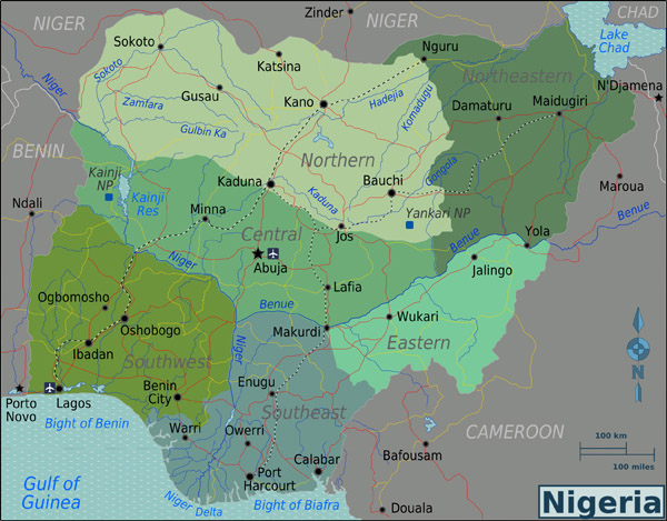 Political and regions map of Nigeria. Nigeria political and regions map.