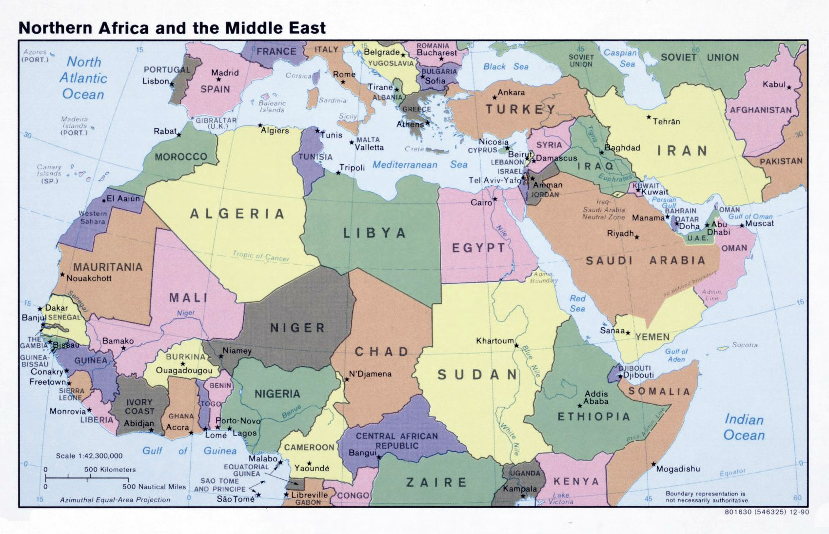 Large political map of North Africa and the Middle East – 1990