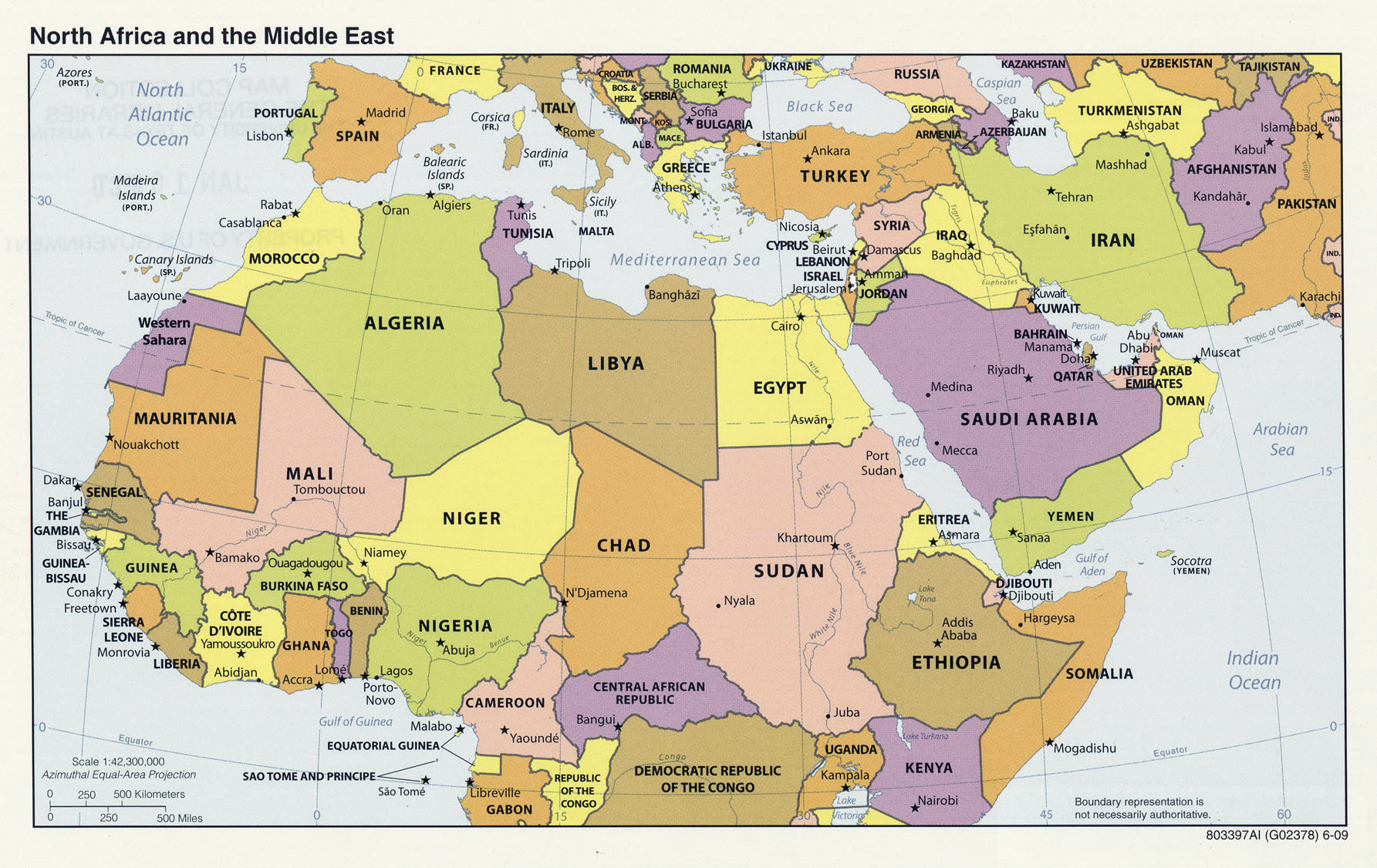 Large Political Map Of North Africa And The Middle East With Capitals 2009 Vidiani Com Maps Of All Countries In One Place