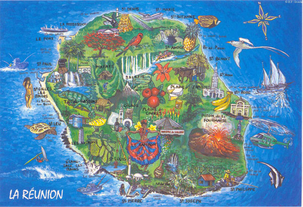 Detailed tourist map of Reunion. Reunion detailed tourist map.