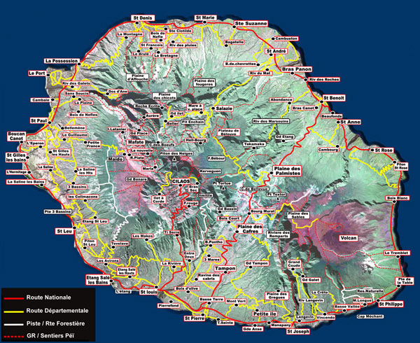 Large detailed tourist map of Reunion. Reunion large detailed tourist map.