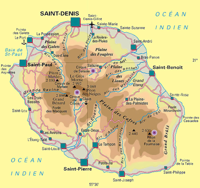 Physical map of Reunion. Reunion physical map. Physical map of Reunion. Reunion physical map.