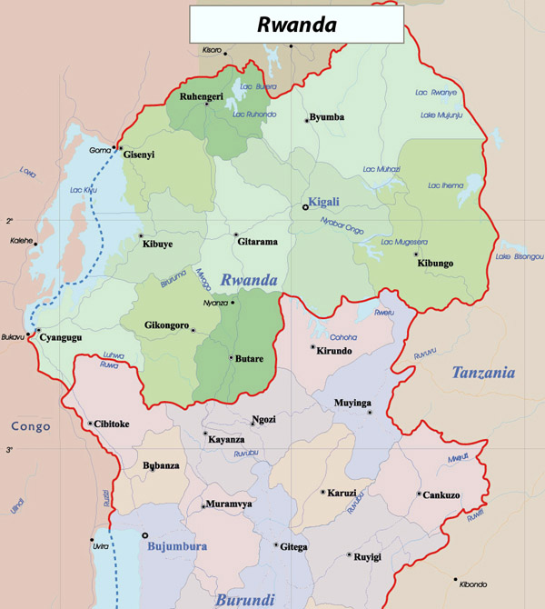 Administrative map of Rwanda. Rwanda administrative map.