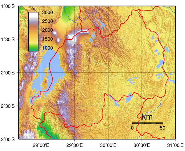 Physical map of Rwanda. Rwanda physical map.