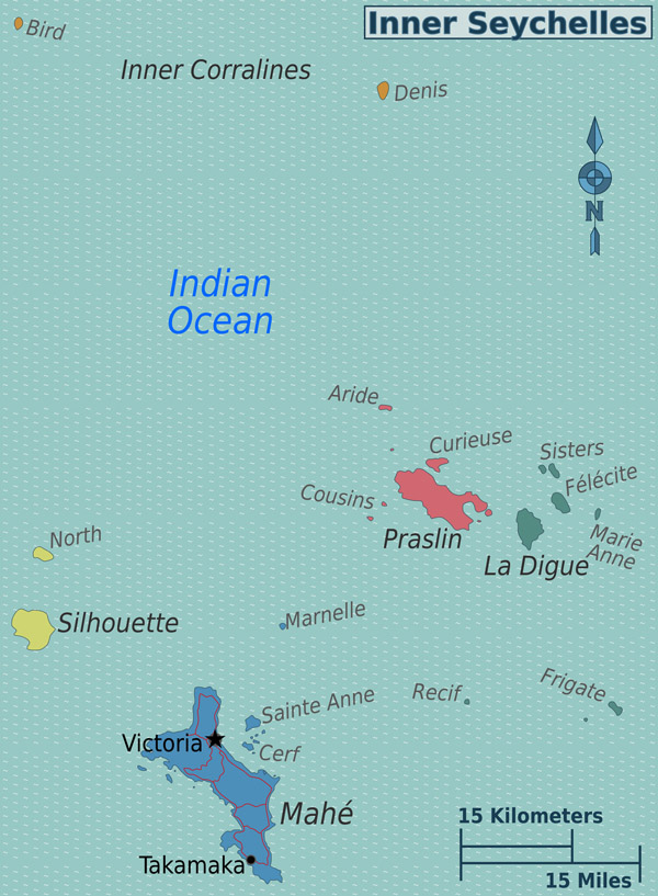 Detailed political map of Seychelles. Seychelles detailed political map.
