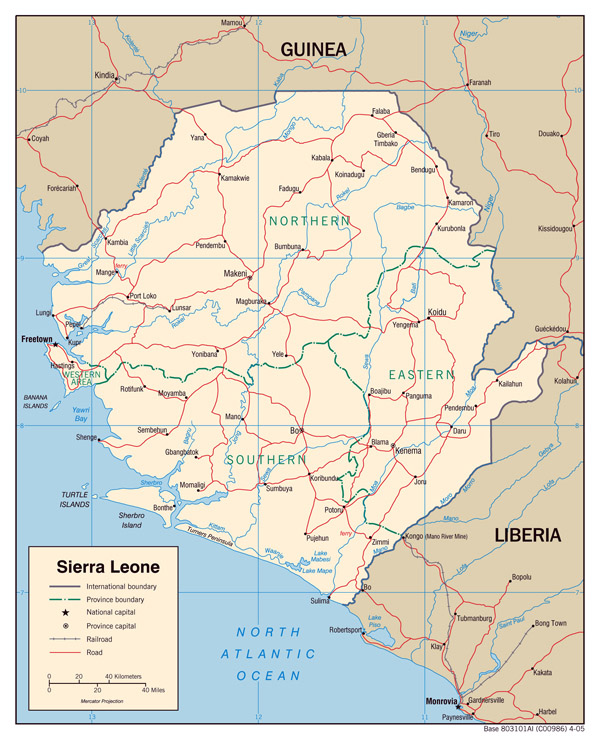 Detailed political map of Sierra Leone. Sierra Leone detailed political map.