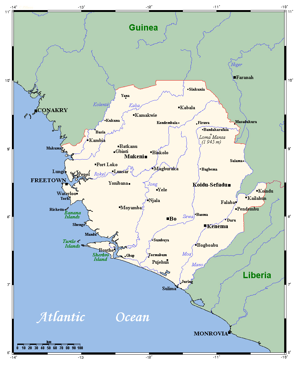 Political Map Of Sierra Leone With Cities Sierra Leone Map Leone With Cities Vidiani Com Maps Of All Countries In One Place