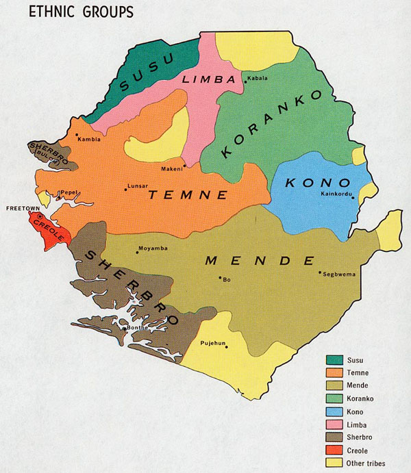 Sierra Leone detailed ethnic map of 1969. Detailed ethnic map of Sierra Leone 1969.