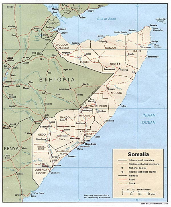 Detailed political and administrative map of Somalia.