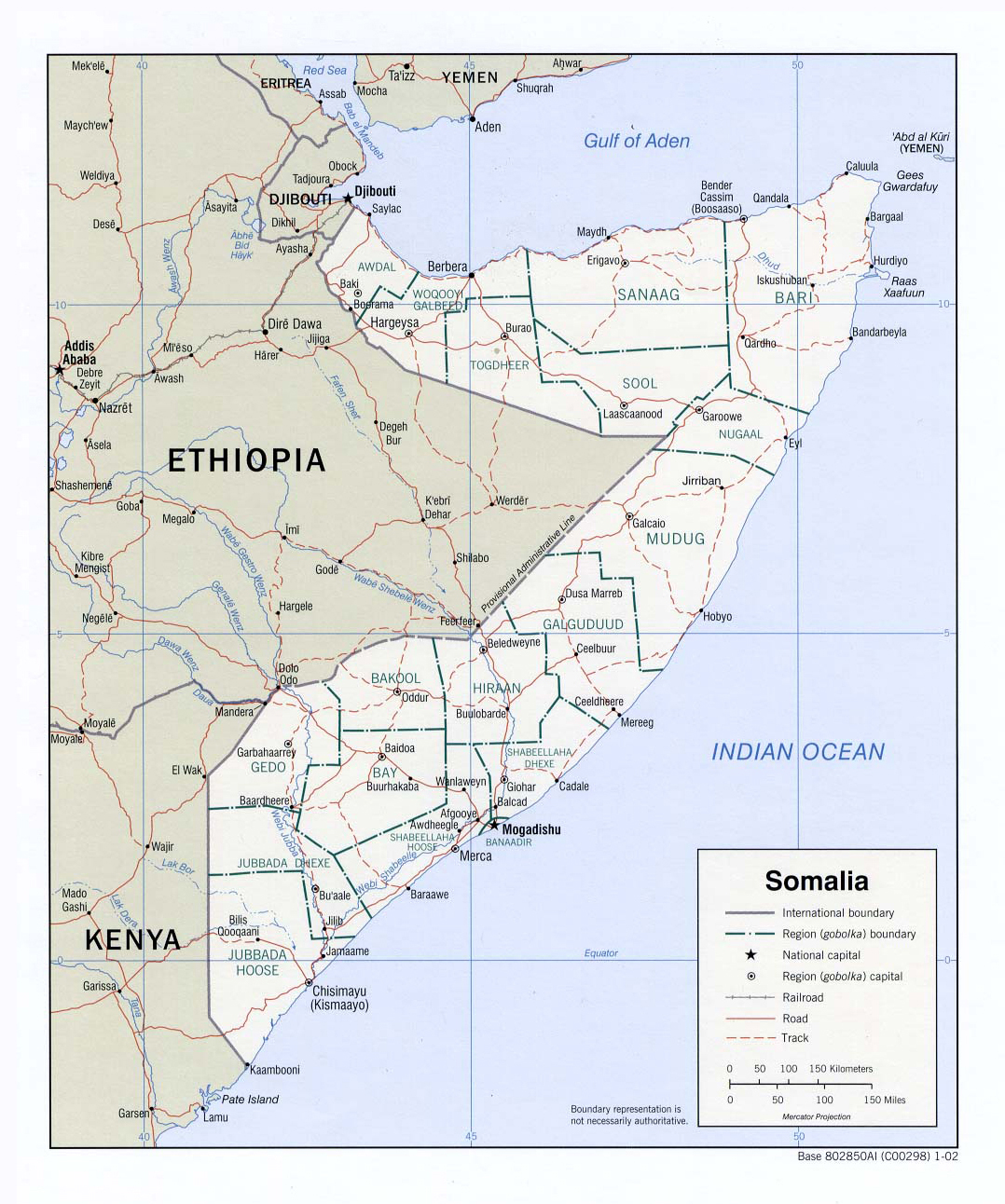 Detailed political and administrative map of Somalia with cities and