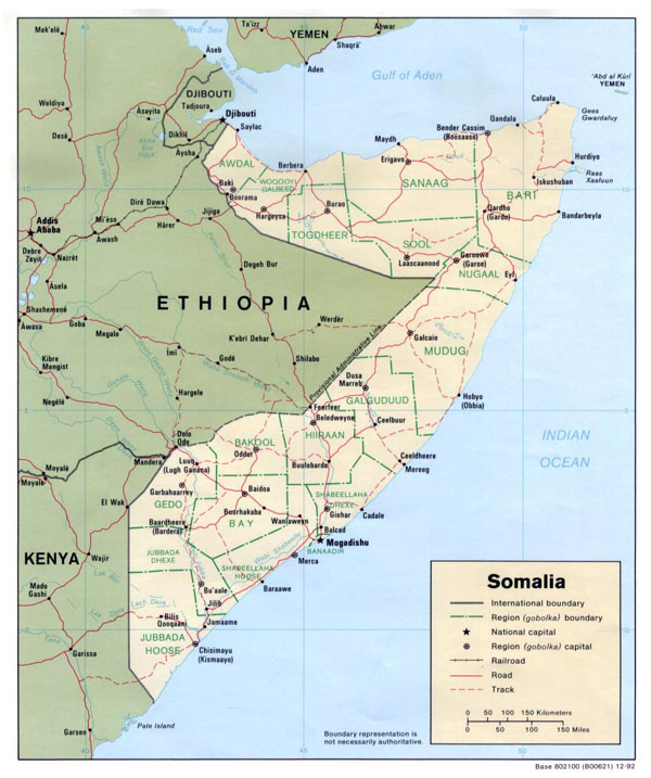 Detailed political map of Somalia. Somalia detailed political map.