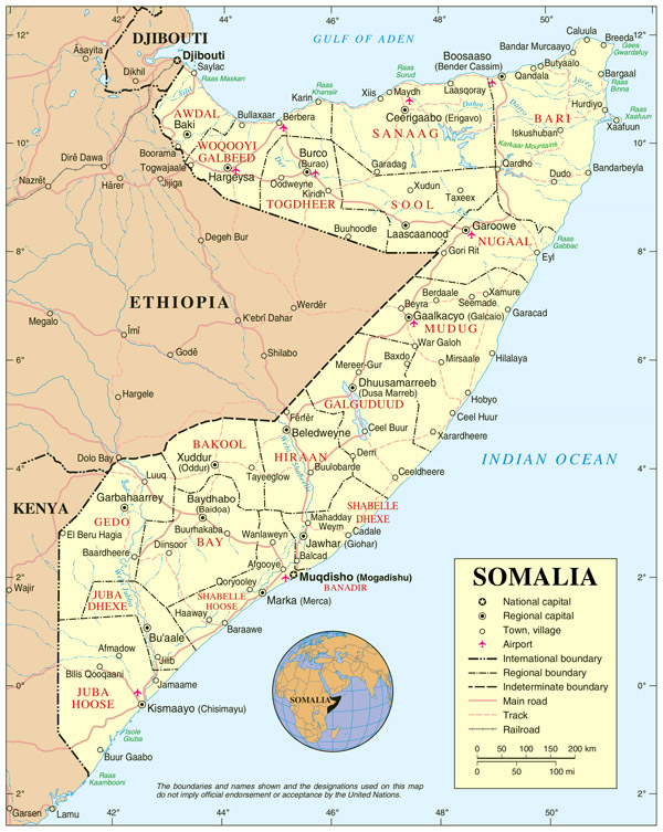 Political map of Somalia. Somalia political map.