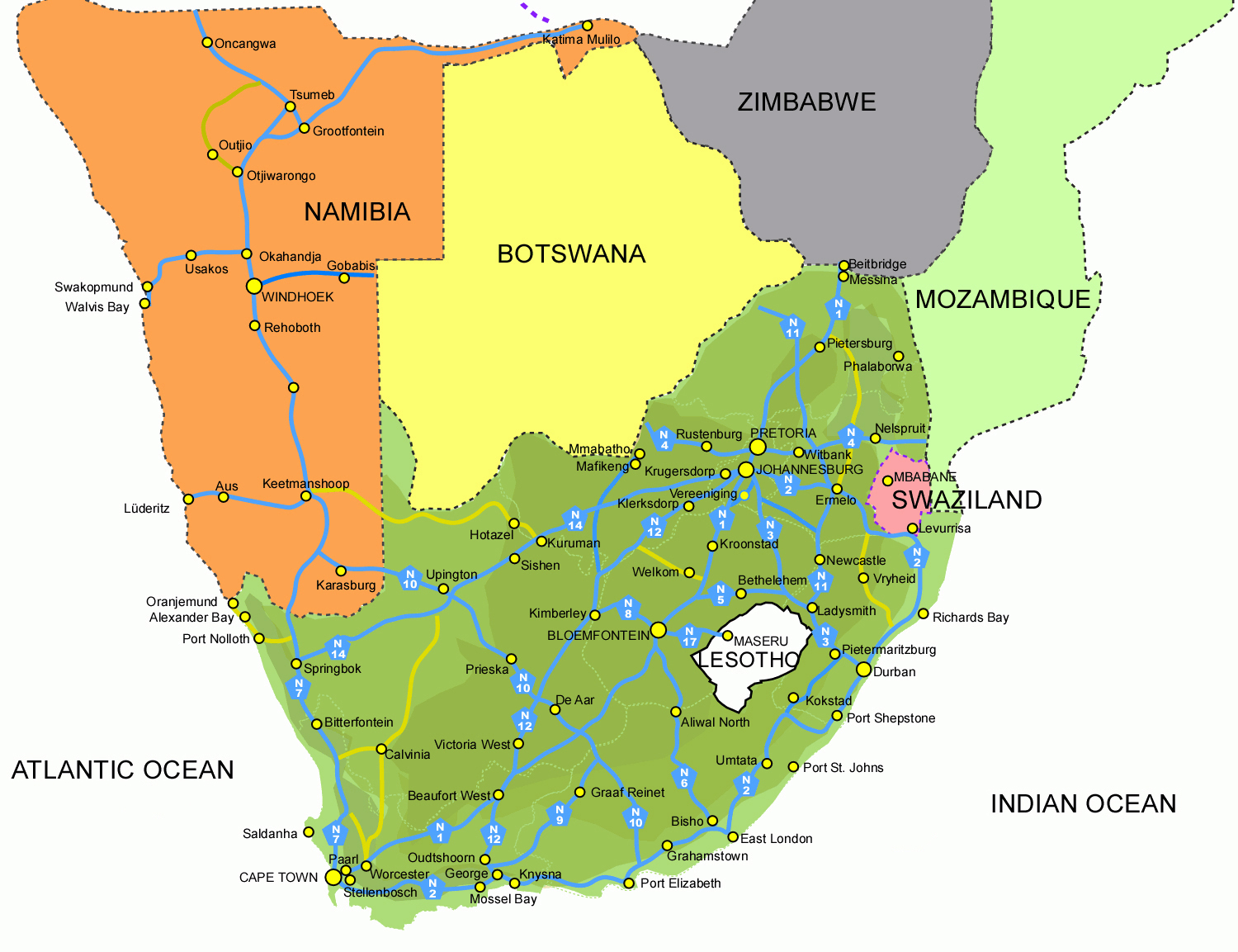 Road Map Of South Africa South Africa Map Africa Map South Africa