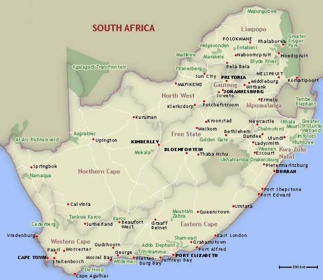 Detailed national parks map of South Africa. South Africa detailed