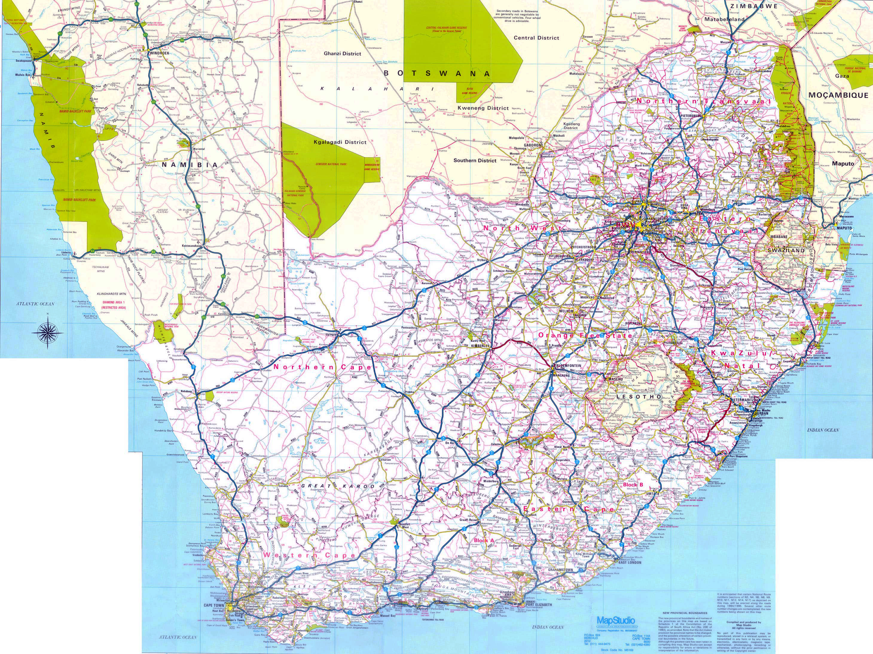 Large detailed road map of South Africa. South Africa large detailed