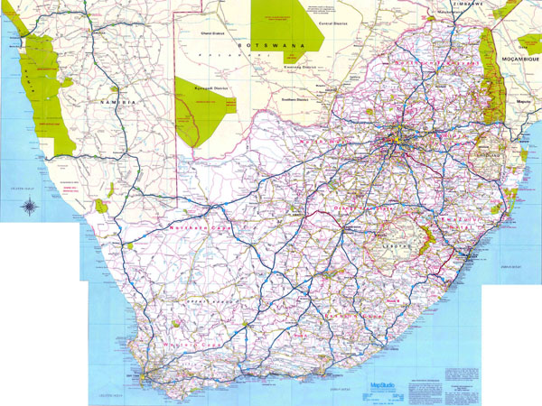 Large detailed road map of South Africa. South Africa large detailed road map.