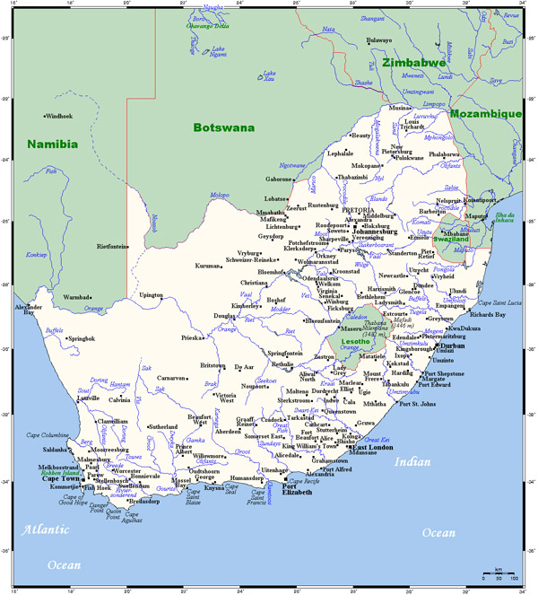 Map of South Africa with all cities. South Africa map with all cities.