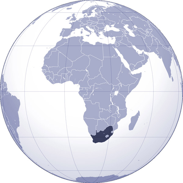 Where is South Africa located detailed map? Map of South Africa location.