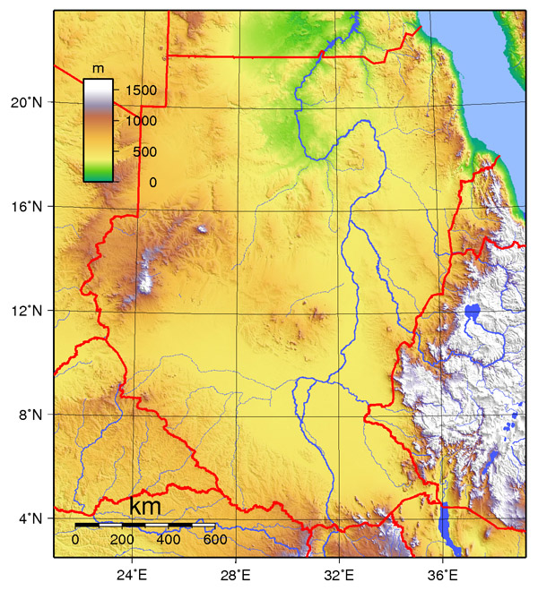 Physical map of Sudan. Sudan physical map.