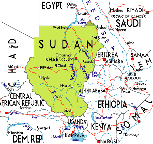 Sudan small political map. Small political map of Sudan.