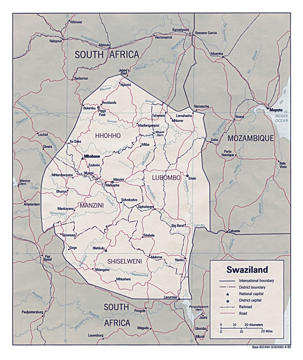 Administrative map of Swaziland with cities. Swaziland administrative map with cities.