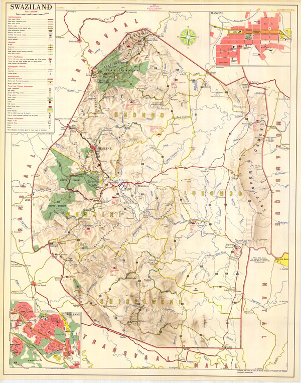 Large detailed road map of Swaziland with all cities.