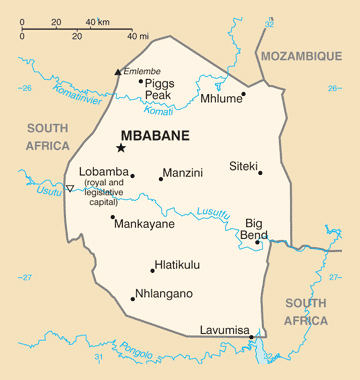 Map of Swaziland. Swaziland map.