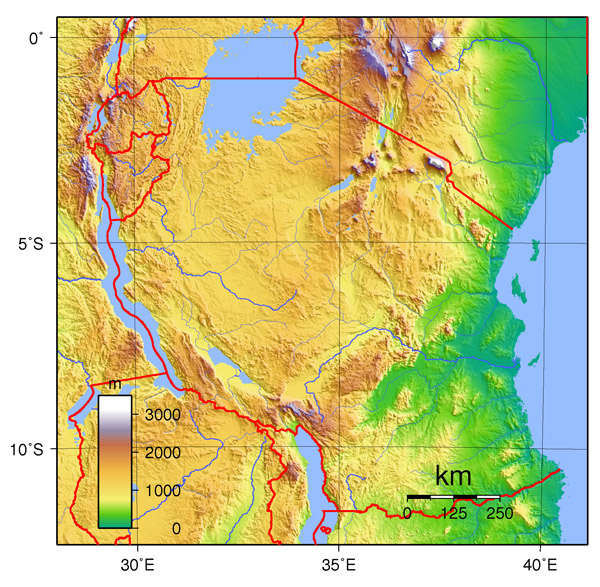 Physical map of Tanzania. Tanzania physical map.