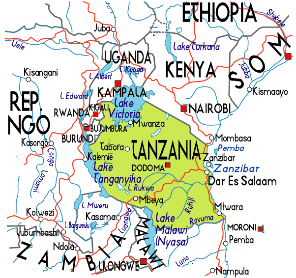 Political map of Tanzania. Tanzania political map.