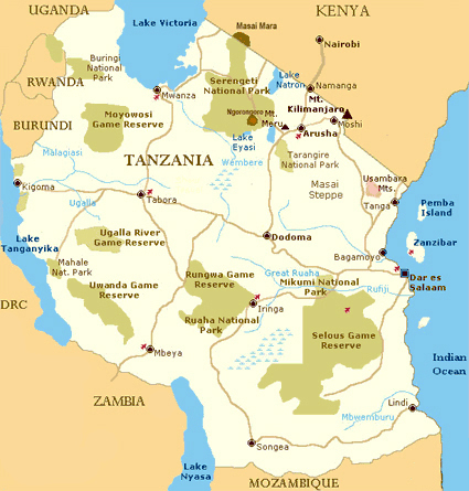 Tanzania tourist map. Tourist map of Tanzania.