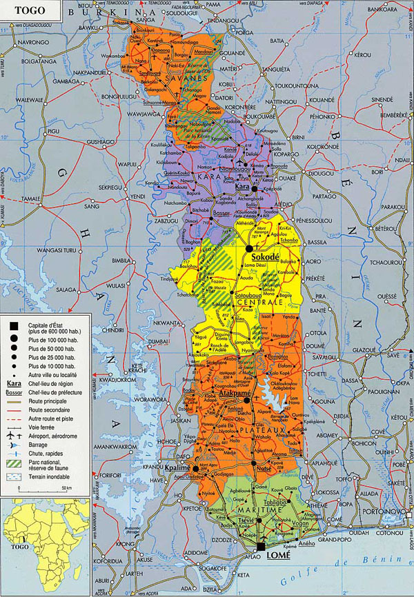 Detailed administrative map of Togo. Togo detailed administrative map.