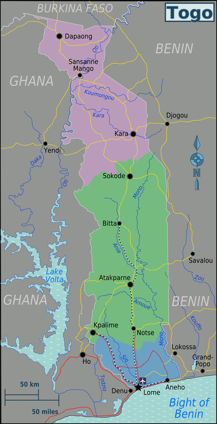 Detailed regions map of Togo. Togo detailed regions map.