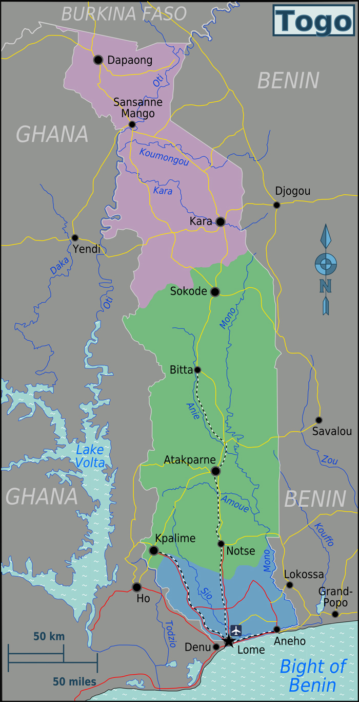 Detailed regions map of Togo. Free download detailed regions map of Togo