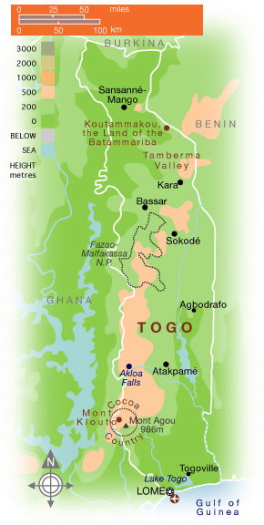 Physical map of Togo. Togo physical map.