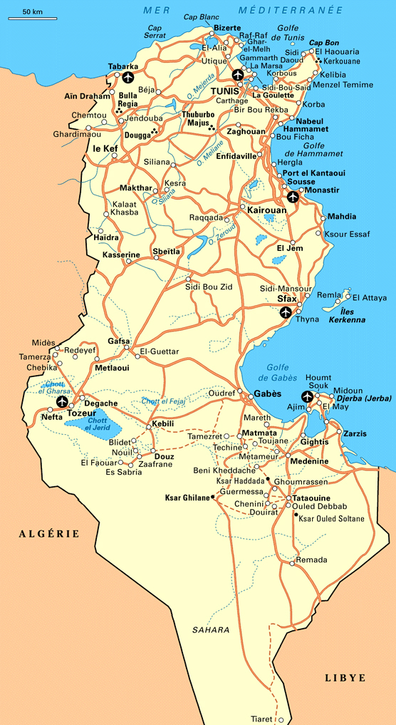 Detailed road map of Tunisia. Tunisia detailed road map. Detailed road map of Tunisia. Tunisia detailed road map.