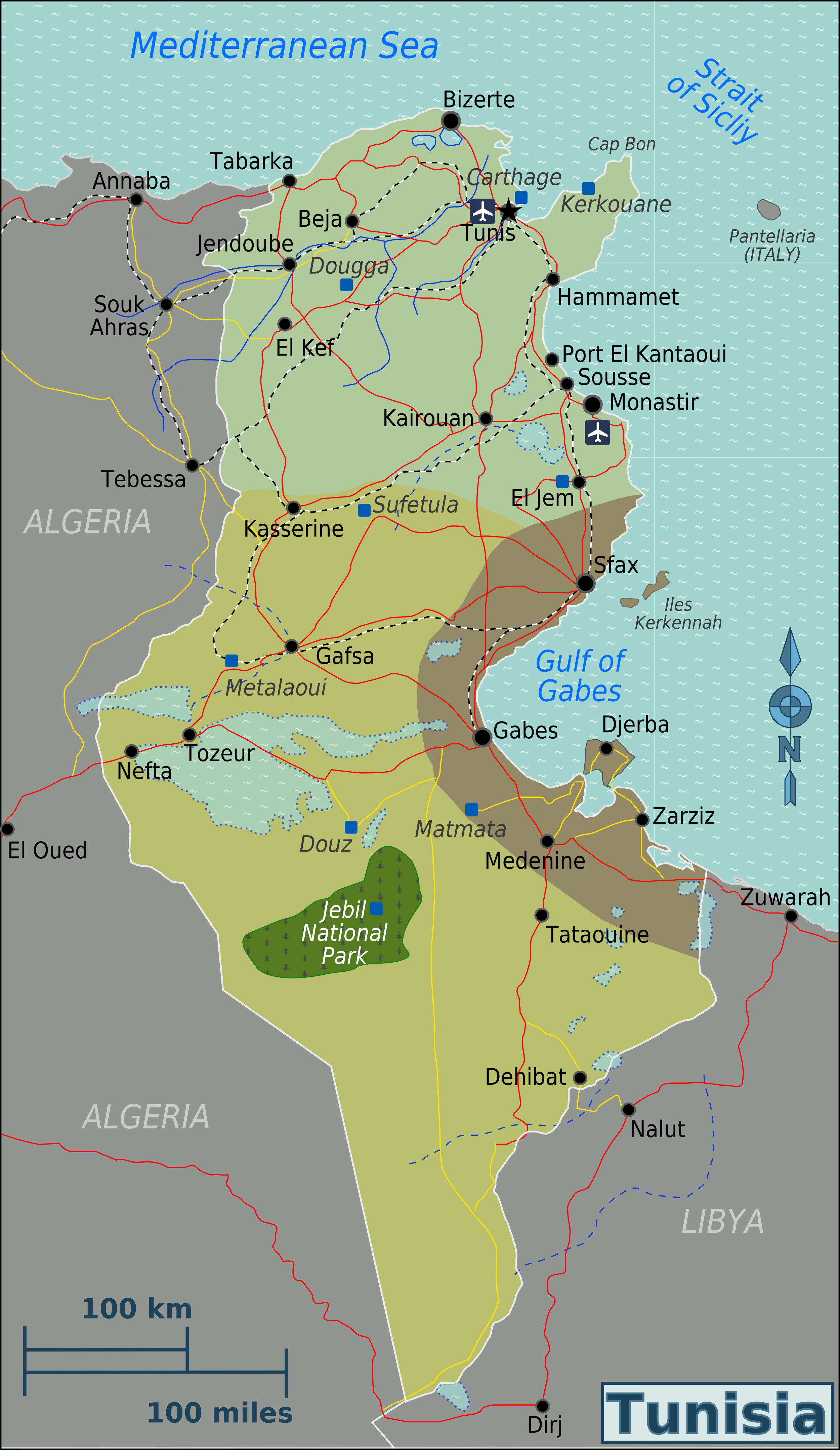 Full political map of Tunisia. Tunisia full political map | Vidiani.com