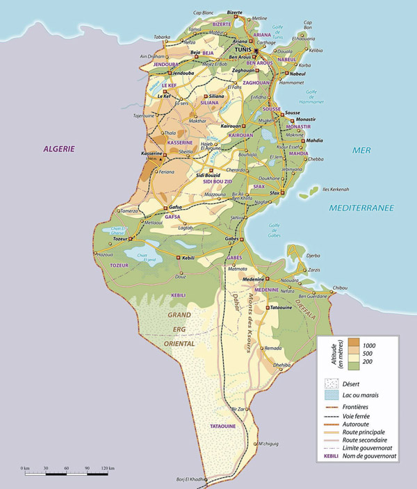 Physical map of Tunisia. Tunisia physical map.