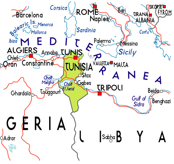 Political map of Tunisia. Tunisia political map.