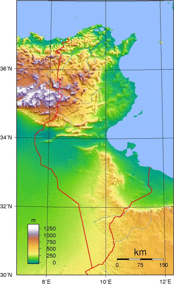 Tunisia large detailed topographical map. Large detailed topographical map of Tunisia.