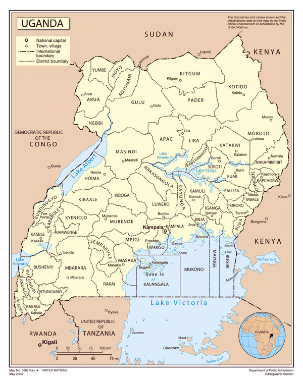 Detailed administrative map of Uganda. Uganda detailed administrative map.