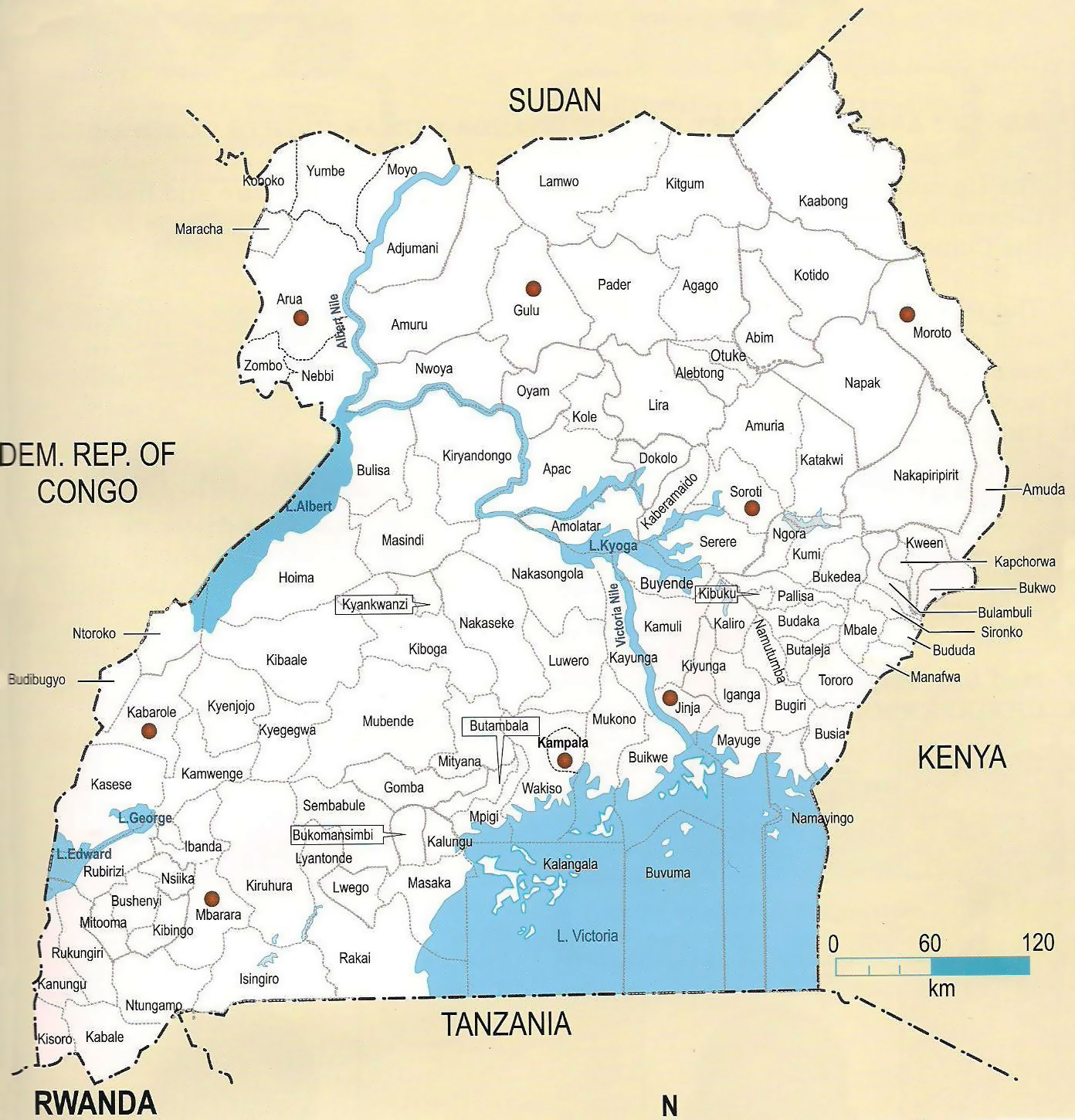 Detailed Map Of Uganda Uganda Detailed Map Vidiani Maps Of All 