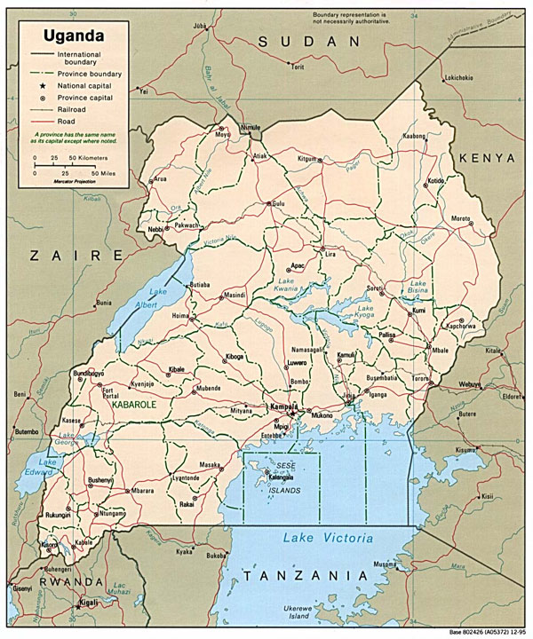 Detailed political and administrative map of Uganda.