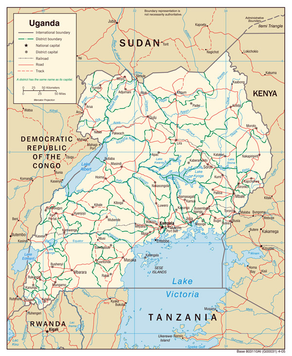 Detailed political map of Uganda. Uganda detailed political map.