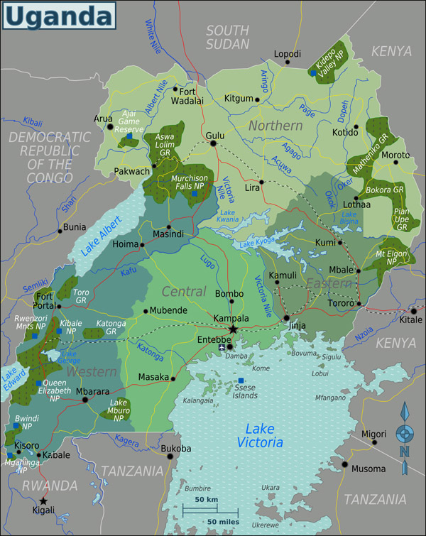 Detailed regions map of Uganda. Uganda detailed regions map.