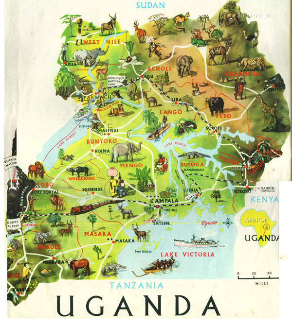 Detailed travel map of Uganda. Uganda detailed travel map.