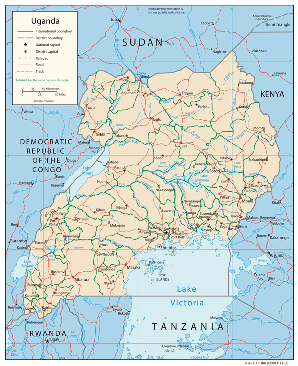 Political map of Uganda with cities. Uganda political map with cities.