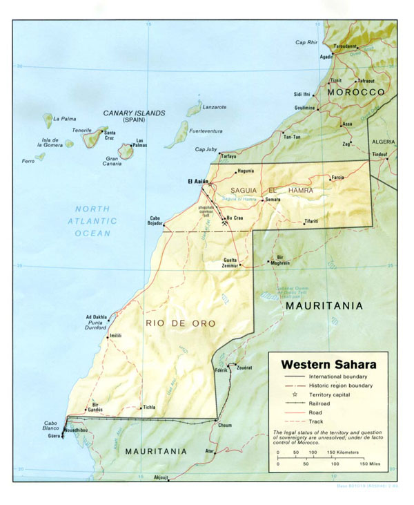 Detailed relief and political map of Western Sahara. Western Sahara detailed relief and political map.