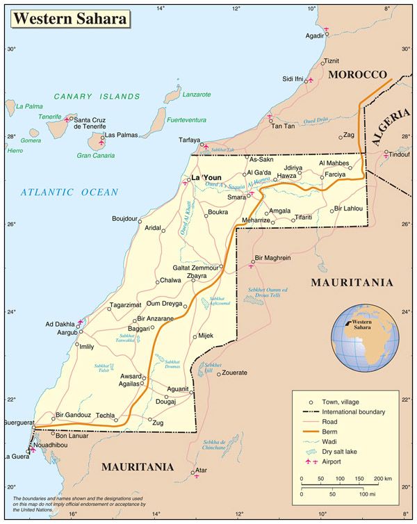 Political map of Western Sahara with cities. Western Sahara political map with cities.