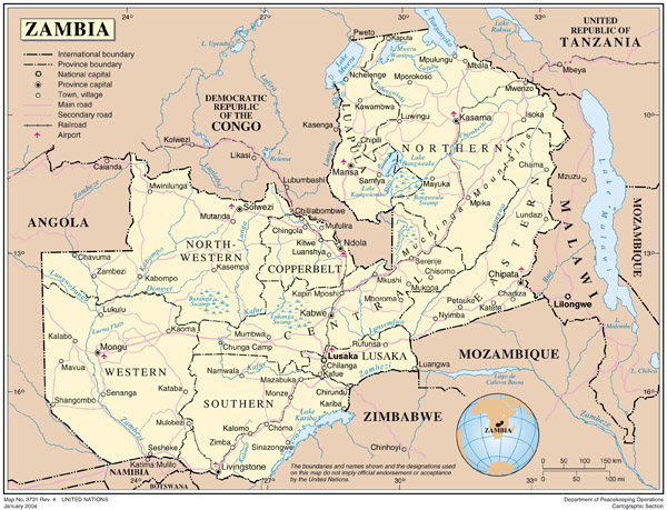 Administrative map of Zambia. Zambia administrative map.