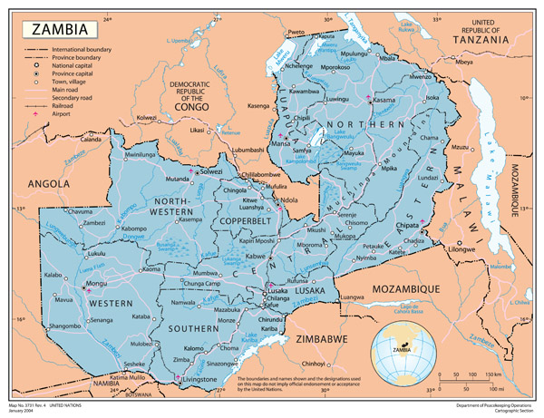 Full political map of Zambia. Zambia full political map.